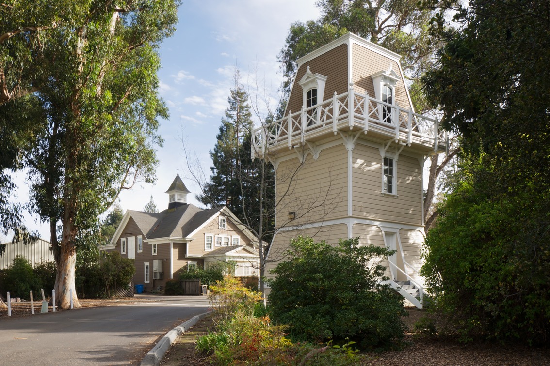 Historic carriage house and water tower at Holbrook-Palmer Park